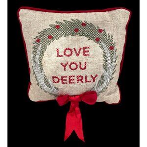 Vintage St. Nicholas Square Love You Deerly Decorative Pillow with Wreath & Bow